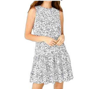 Ann Taylor White|Black Floral Sleeveless Smocked Pleated Dress Size 2P